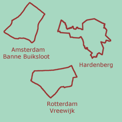 De drie regio's van De mond niet vergeten: Amsterdam, Rotterdam en Hardenberg
